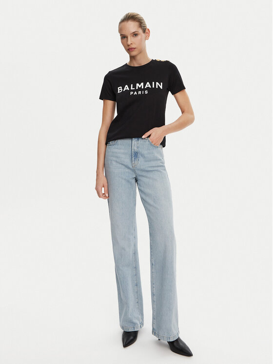 Balmain Balmain Marškinėliai BF1EF005BB02 Juoda Regular Fit