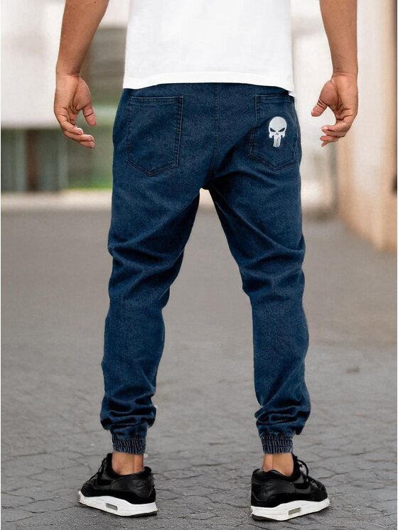 Marvel Marvel Jeansy Spodnie Jeansowe Jogger Męskie Ciemne Niebieskie Marvel Promo Punisher Small Logo XL Niebieski Regular Fit