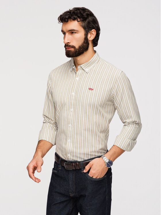 Ombre Ombre Koszula K703 Beżowy Regular Fit
