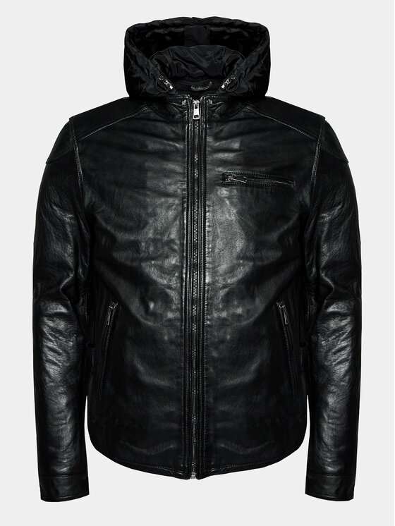 Serge Pariente Serge Pariente Odinė striukė Chic Hood Juoda Slim Fit