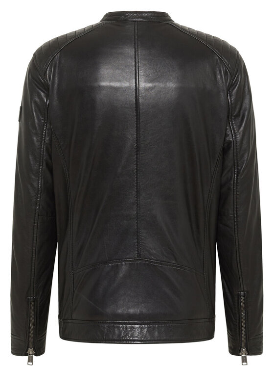 Mustang Mustang Kurtka skórzana BIKER JACKET Czarny Regular Fit