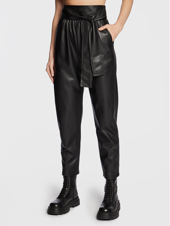 TWINSET Pantaloni din imitație de piele 222TT2014 Negru Regular Fit