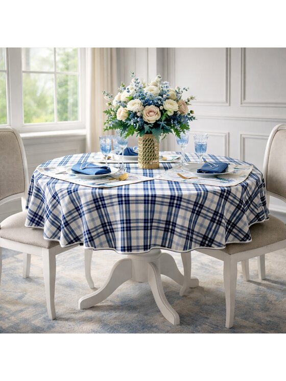 Roseberry Home Roseberry Home Obrus Blue Plaid Biały