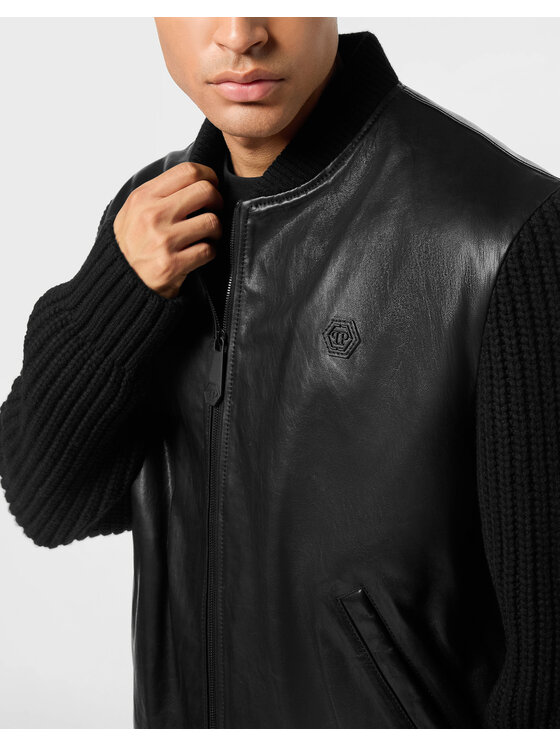 PHILIPP PLEIN PHILIPP PLEIN Kurtka skórzana 26035 Czarny Regular Fit