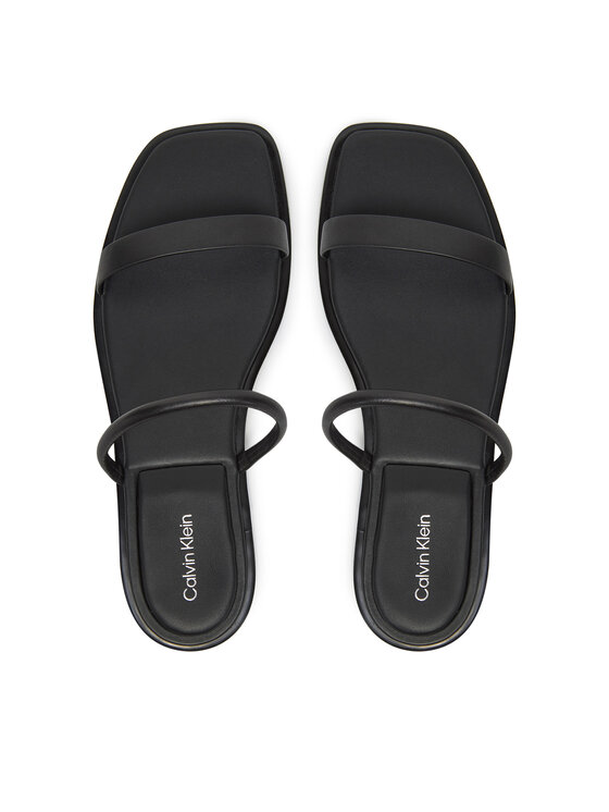 Calvin Klein Calvin Klein Klapki Flat Sandal Squared 2-Bar Lth HW0HW02532 Czarny