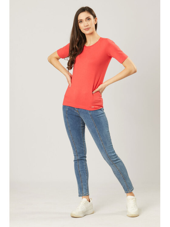 QUIOSQUE QUIOSQUE Bluzka 16-TD-133 Koralowy Regular Fit