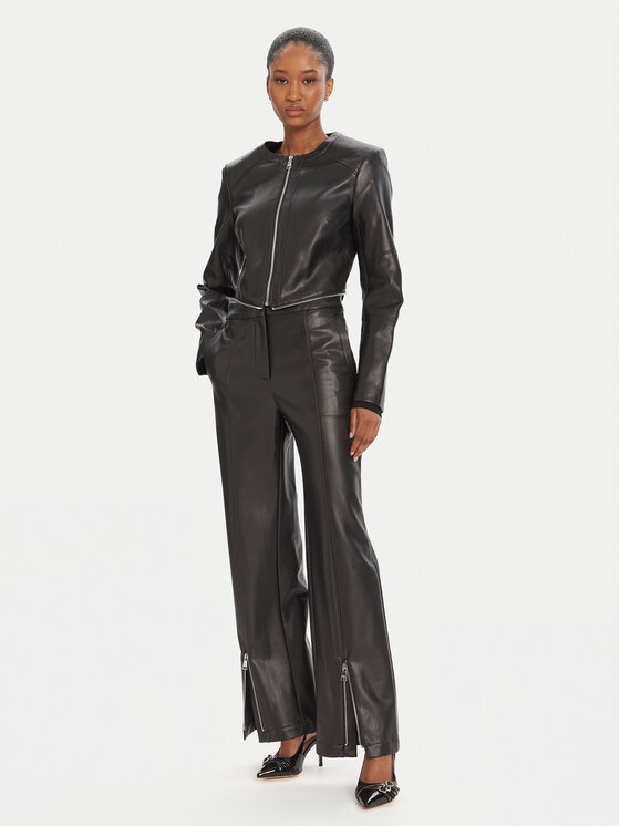KARL LAGERFELD KARL LAGERFELD Nohavice z imitácie kože A3W10091 Čierna Straight Fit