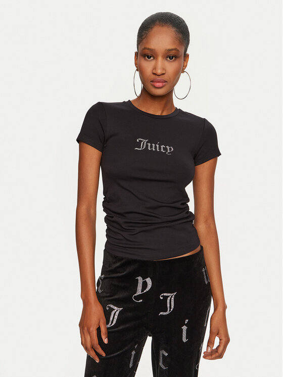 Juicy Couture T-shirt Dot Ruched JCWCT24311 Crna Slim Fit