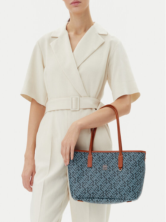 Tommy Hilfiger Tommy Hilfiger Torbica Th Monoplay Leather Mini Tote AW0AW17415 Tamnoplava