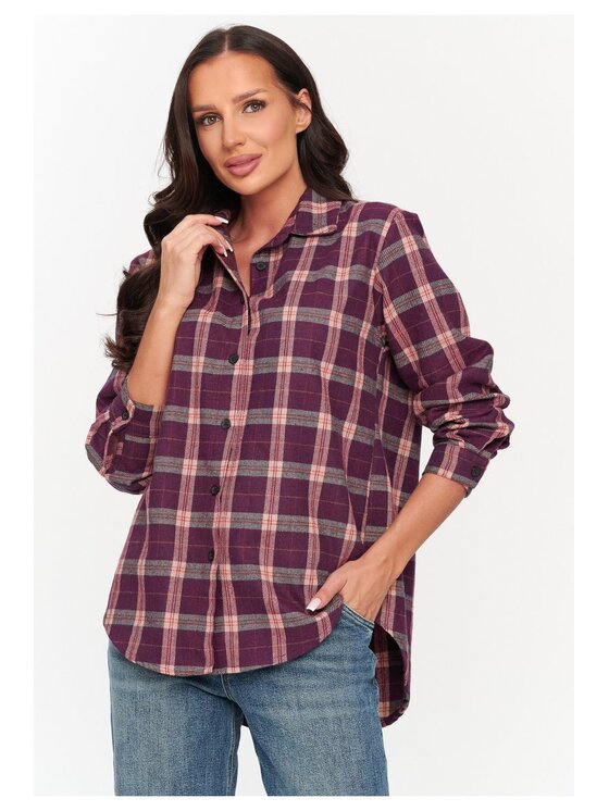 Makadamia Makadamia Koszula C75 Bordowy Loose Fit