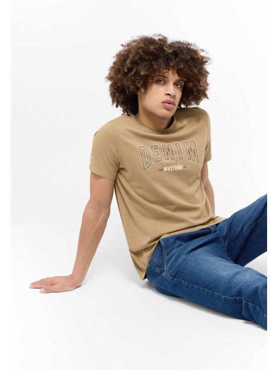 Mustang Mustang T-Shirt Style Austin Beżowy Regular Fit
