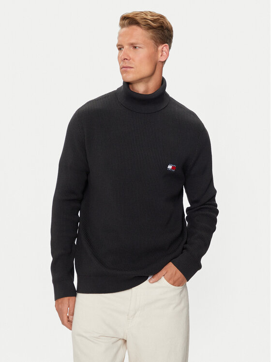 Tommy Jeans Bluză cu gât Badge DM0DM19434 Negru Slim Fit