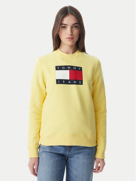 Tommy Jeans Pulóver Flag DW0DW22564 Világossárga Regular Fit
