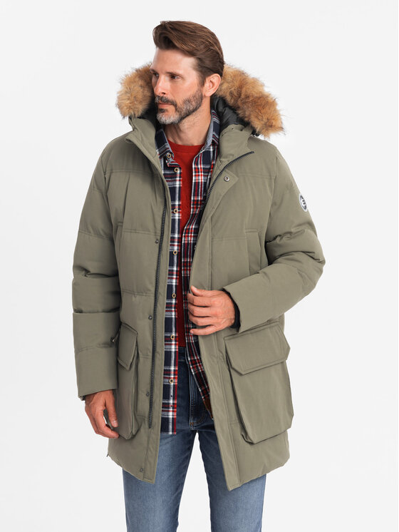 Ombre Ombre Kurtka zimowa OM-JALJ-0184 Zielony Regular Fit