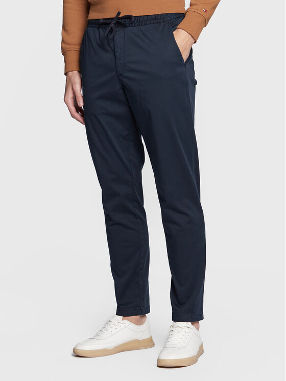 Tommy Hilfiger Tommy Hilfiger Pantaloni di tessuto Chelsea Satin MW0MW29651 Blu scuro Relaxed Fit