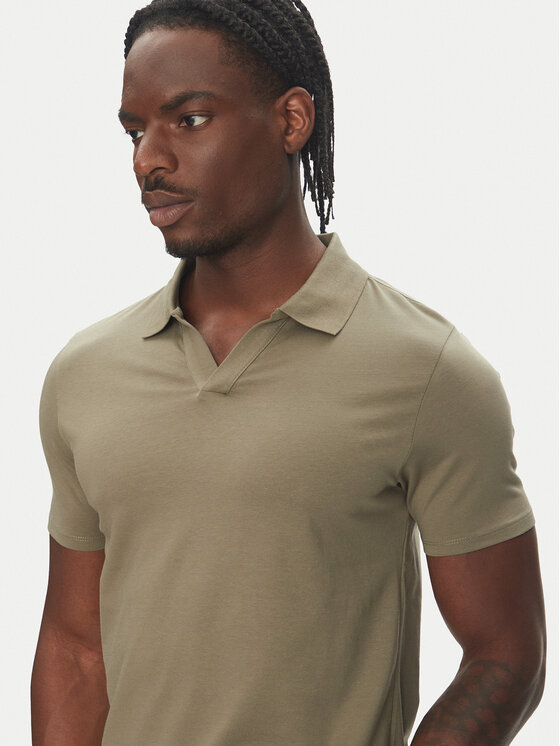 Lindbergh Lindbergh Тениска с яка и копчета 30-404036 Каки Slim Fit