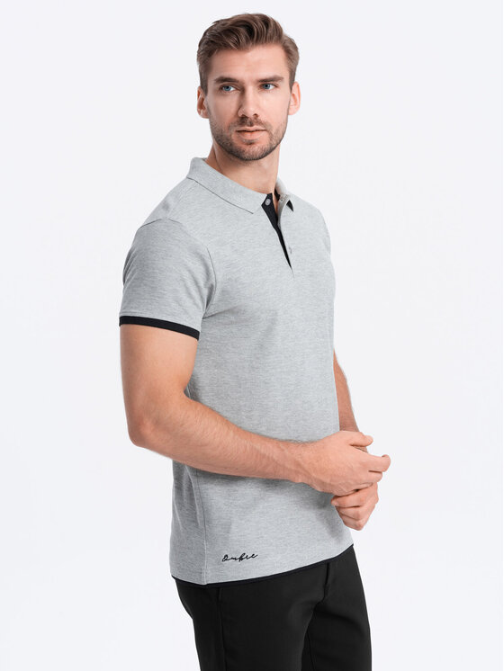 Ombre Ombre Polo OM-POSS-0113 Szary Fitting Fit