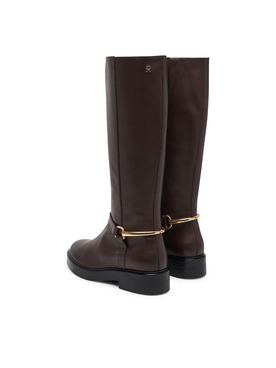 Tommy Hilfiger Tommy Hilfiger Офицерки Th Stud Leather Knee Riding Boot FW0FW09608 Кафяв