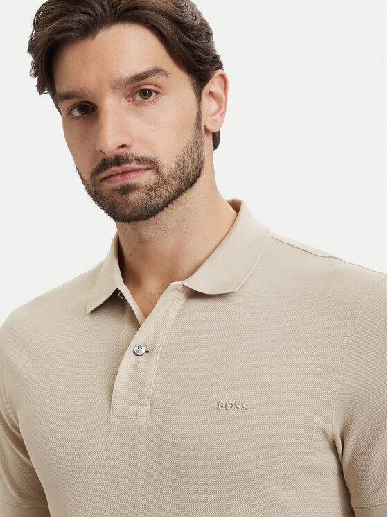 BOSS BOSS Тениска с яка и копчета Pallas 50553564 Бежов Regular Fit