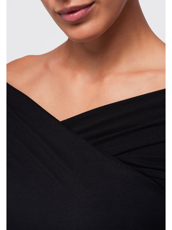 Ombre Ombre Bluzka OW-TS-E0088 Czarny Regular Fit