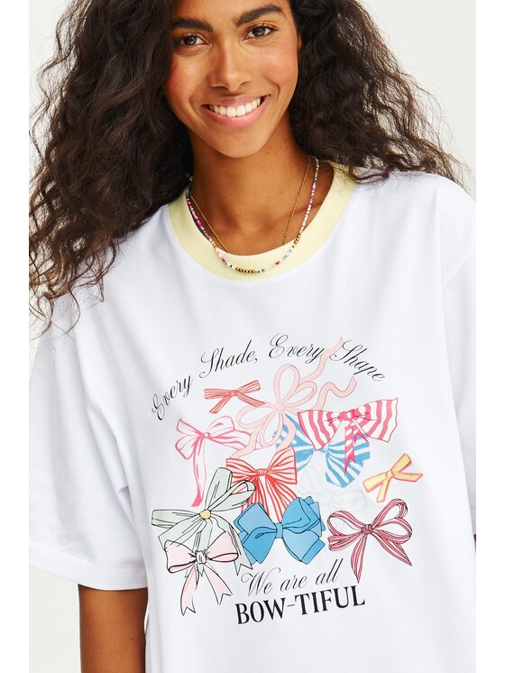NAOKO NAOKO T-Shirt Bow-Tiful Biały Regular Fit