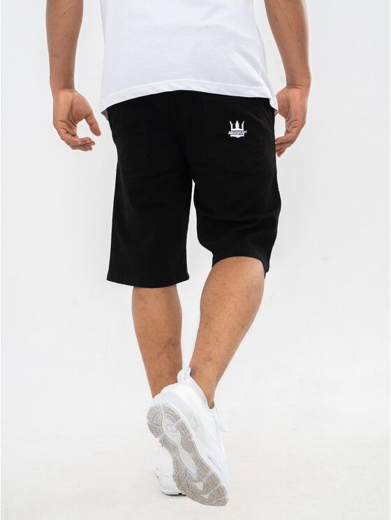 Jigga Wear Jigga Wear Szorty materiałowe Krótkie Spodenki Ze Ściągaczem Czarne / Białe Jigga Wear Crown M Czarny Regular Fit