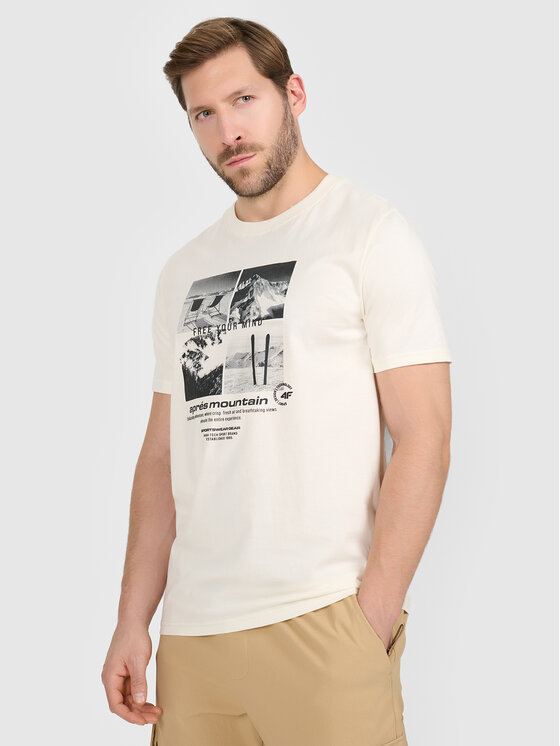 4F 4F T-Shirt APRES SKI Kremowy Regular Fit