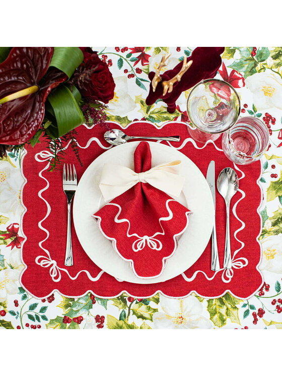 Roseberry Home Roseberry Home Podkładka na stół haftowana White Christmas Bows Czerwony