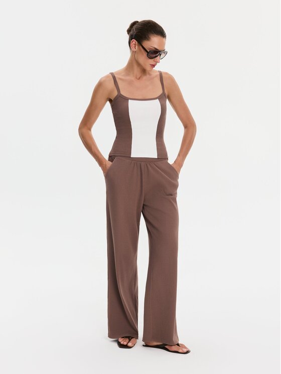 Nudyess Nudyess Top Alex z prążka Brązowy Slim Fit