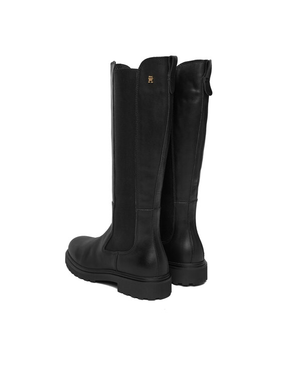 Tommy Hilfiger Tommy Hilfiger Μπότες Th Lthr Cleated Long Boot FW0FW08985 Μαύρο