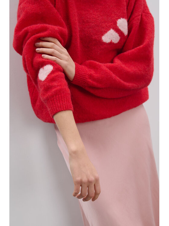 Fobya Fobya Sweter F2105 Czerwony Basic Fit