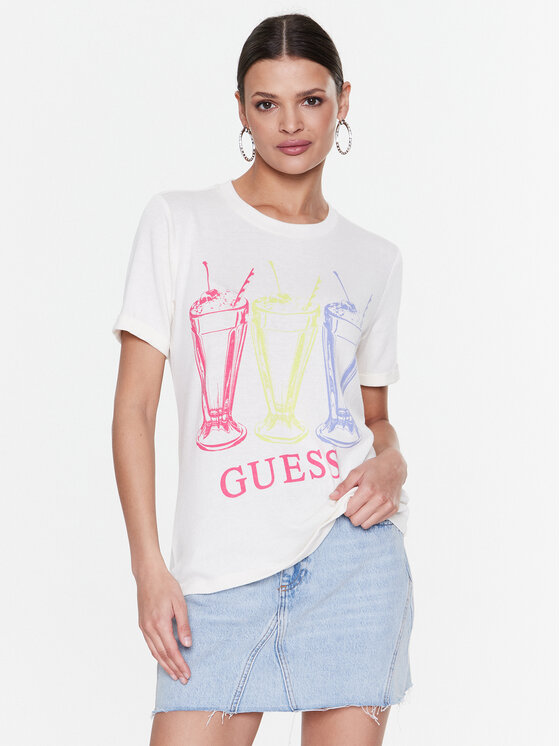 Guess T-krekls Adelita W3RI24 KBK72 Écru Regular Fit