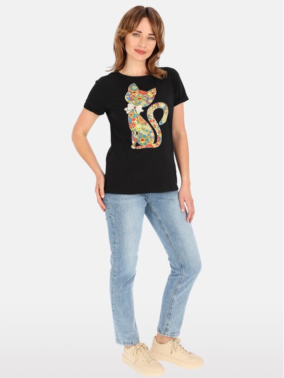 Perso Perso T-Shirt TCE245036F Czarny Regular Fit