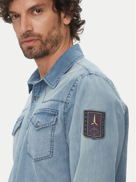 Aeronautica Militare Aeronautica Militare džínsová košeľa 251CA1281CT3527 Modrá Regular Fit