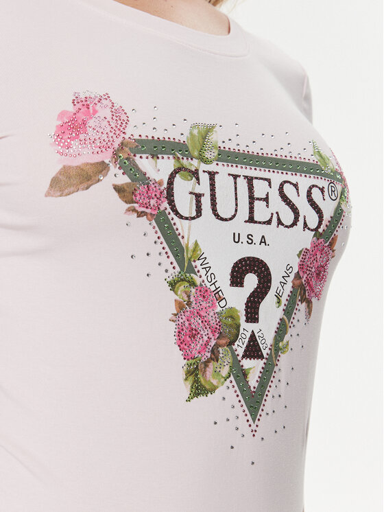 Guess Guess T-Shirt Floral Triangle W4RI28 J1314 Różowy Slim Fit