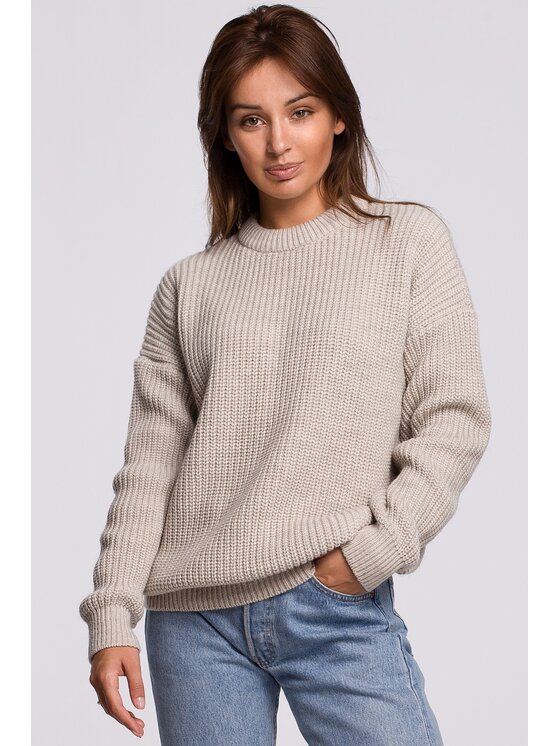 BeWear BeWear Sweter bk052 Beżowy Baggy Fit