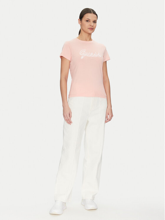 Guess Guess Marškinėliai V5GI02 K9RM1 Rožinė Slim Fit