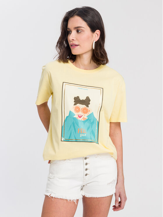 Cross Jeans Cross Jeans T-Shirt 55919-011 Żółty Oversize