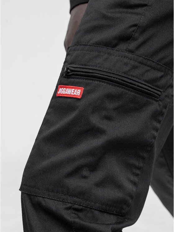 Jigga Wear Jigga Wear Spodnie materiałowe Spodnie Materiałowe Jogger Bojówki Męskie Czarne / Czerwone Jigga Wear Stripe Zip Cargo XL/2XL LONG Czarny Regular Fit