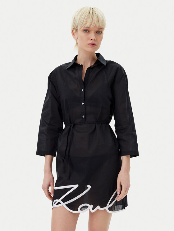 KARL LAGERFELD KARL LAGERFELD Košilové šaty A1W46006 Černá Regular Fit
