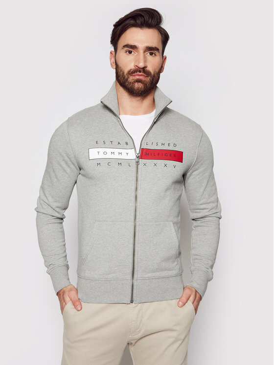 Tommy Hilfiger Sweatshirt Global Zip Through MW0MW18367 Grau Regular Fit •  Modivo.de