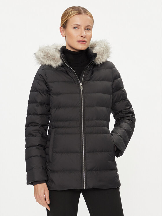 Tommy Hilfiger Tommy Hilfiger Пухено яке Tyra WW0WW39746 Черен Regular Fit