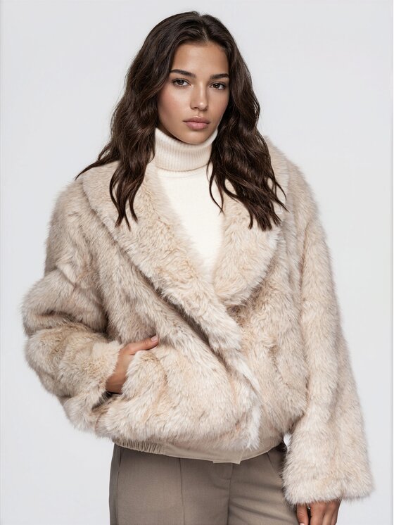 Ombre Ombre Futro OW-FR-E0010 Beżowy Relaxed Fit