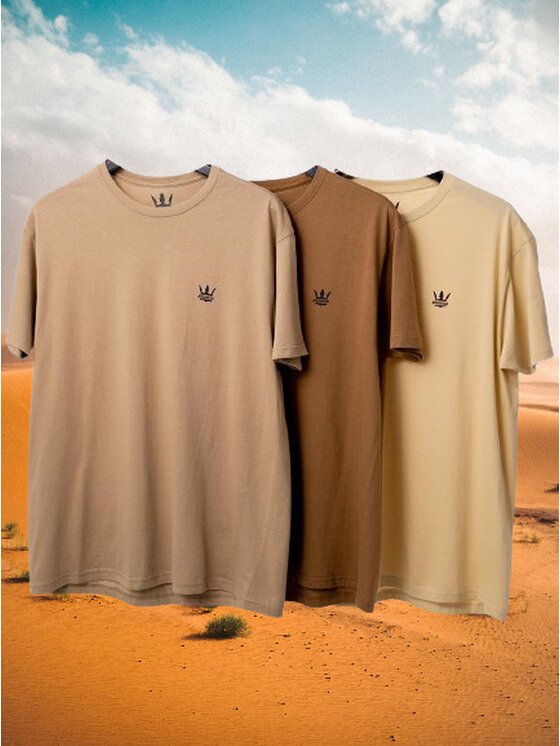 Jigga Wear Jigga Wear Komplet t-shirtów Zestaw 3 T-Shirtów Jigga Wear Mini Crown Ciemno Brązowa / Brązowa / Beżowa M Beżowy Regular Fit