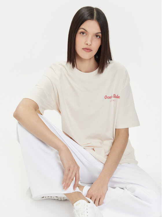 4F 4F Tričko 4FWSS24TTSHF1265 Écru Oversize