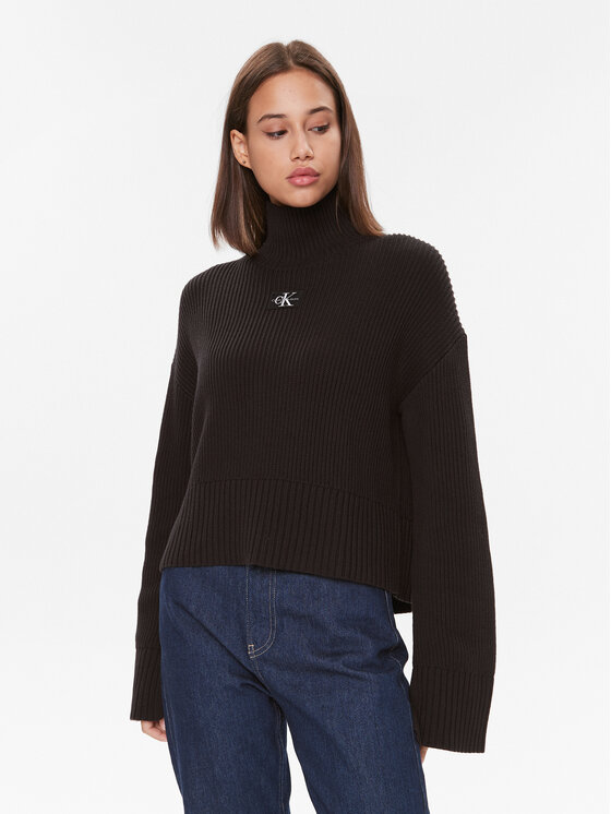 Calvin Klein Jeans Rolák Label Chunky J20J222250 Čierna Relaxed Fit
