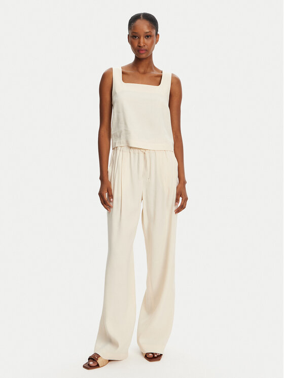 Marella Marella Bavlnené nohavice Fred 2513131085 Écru Wide Leg