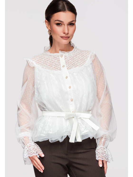Ombre Ombre Koszula OW-SH-E0020 Biały Loose Fit