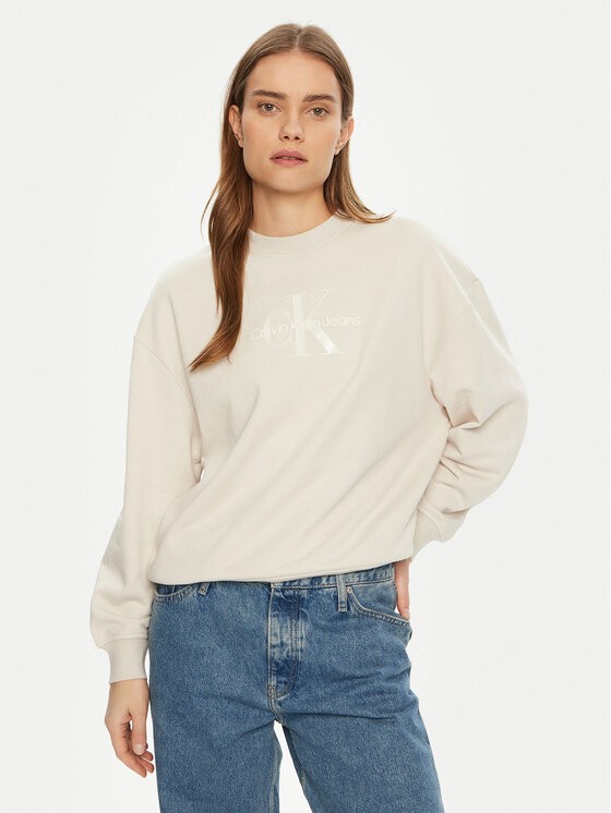 Damska Bluza Calvin Klein Jeans, Rozmiar S, Beżowa, Glossy Monologo J20J224724