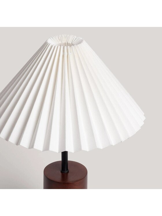 MIAhome MIAhome Lampka nocna Lampa Stołowa z drewna z plisowanym kloszem Leonessa Brązowy